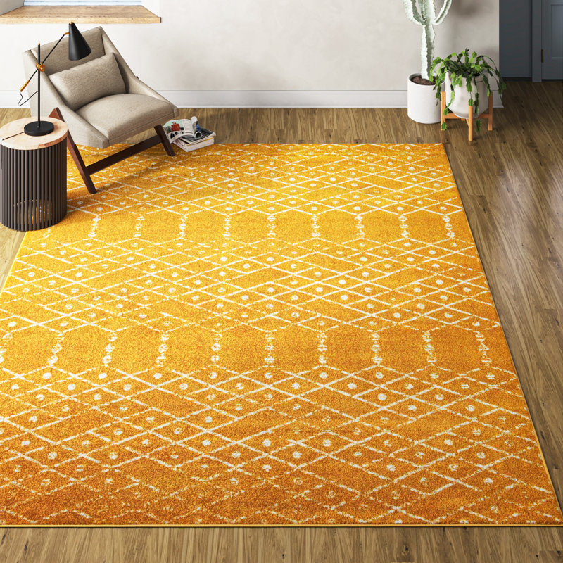 Tapis en polypropylène tissé à la machine à motif géométrique bleu Lazaro, Rectangle 6 pi x 9 pi