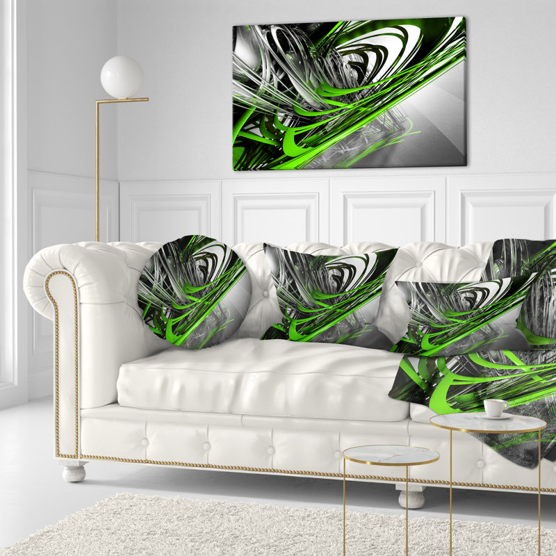 Fractal 3D Green Silver Stripes - coussin imprimé abstrait