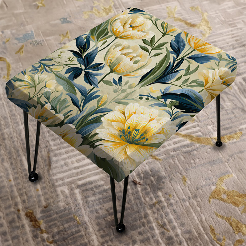 Repose-pieds rectangulaire jaune et vert Ikat Botanical
