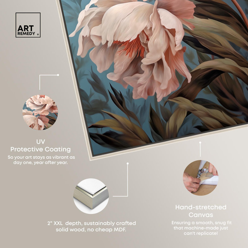 Elegant Pink Peonies Canvas Wall Art with Silver Frame