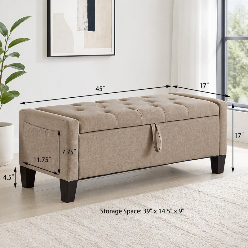 Repose-pieds avec rangement, banc de repose-pieds avec charnière de sécurité, poids de 350 lb, Linen-Linen