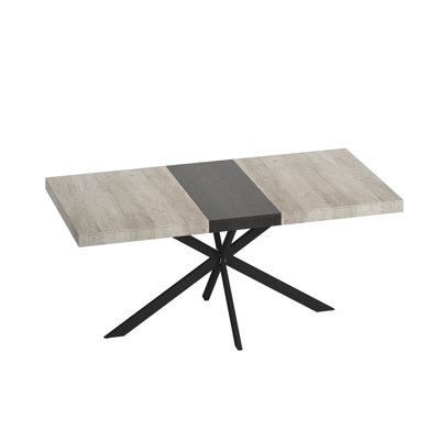 Rectangular Dining Table With Stretch Ability, Grey Color, Black Plate, Iron Foot, Storage, 165 Lbs Capacity, + Metal Top Table, Foot Base, Metal, 6 Seater, 165Lbs Load Fine Style