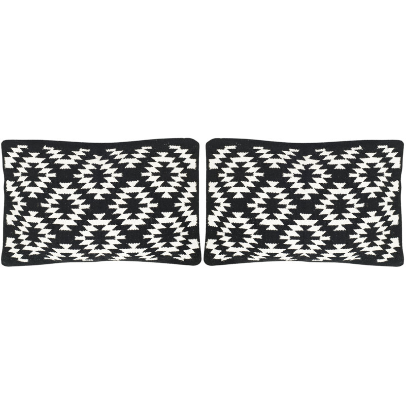 Geometric Feather Throw Pillow, Black