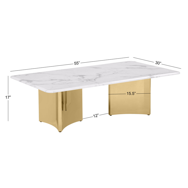 Table basse en marbre blanc avec base en acier inoxydable, Doré