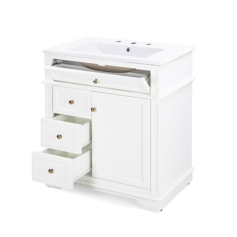 Meuble-lavabo de 30 po avec lavabo, un tiroir basculant, trois tiroirs, une tablette de porte, une porte à fermeture douce, 