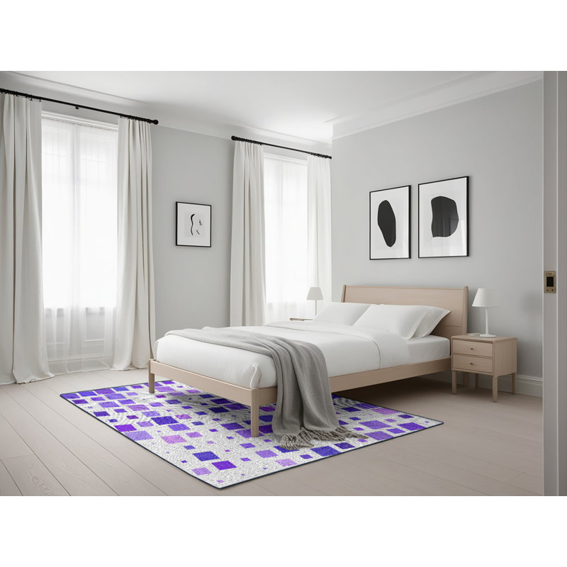 Tapis décoratif mauve géométrique, Rectangle 5 pi x 7 pi