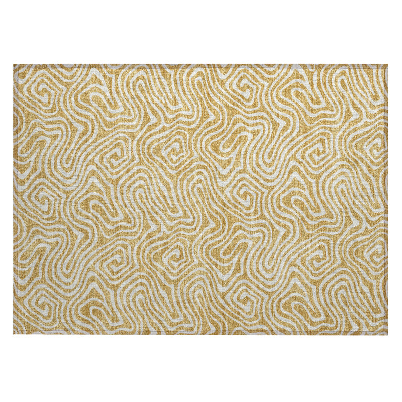 Gold Rectangular Machine Washable Synthetic Rug 30" x 20"