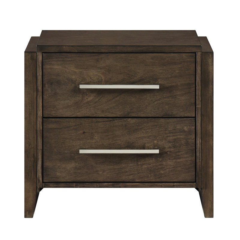 Table de chevet en bois d'hévéa massif avec finition noyer foncé, deux tiroirs, pour chambre à coucher, style transitionnel, table de chevet 24,5 po H, largeur de 15,5 po, aucun assemblage requis