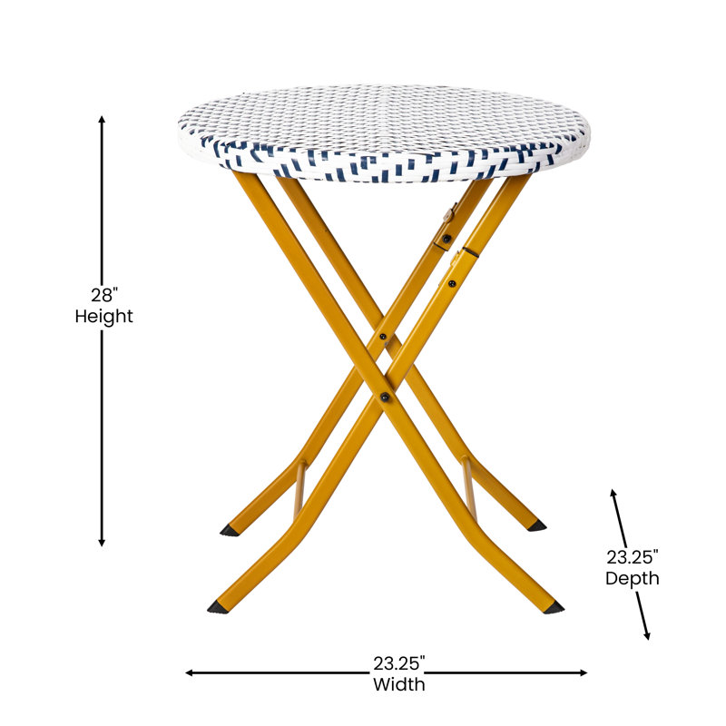 Three Piece Folding Set in PE Rattan with Metal Frames for Indoor and Outdoor Use, Navy/White