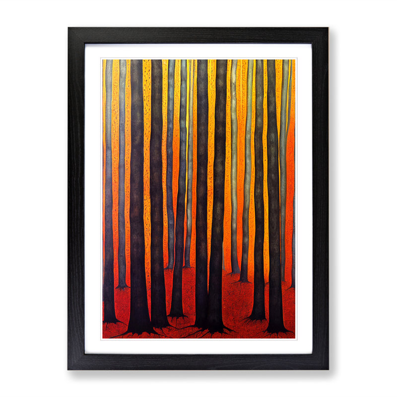 FRM-V0523-18X Abstract Indian Forest - Single Picture Frame Print, Black Framed, 64cm H x 46cm W x 2cm D