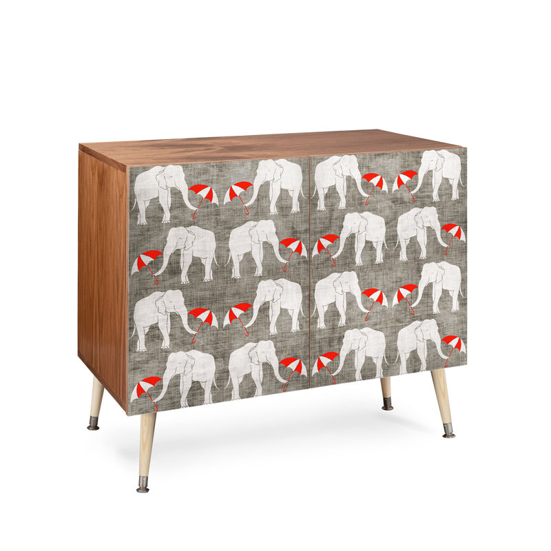 Holli Zollinger Elephant and Umbrella 2 Door Credenza Cabinet