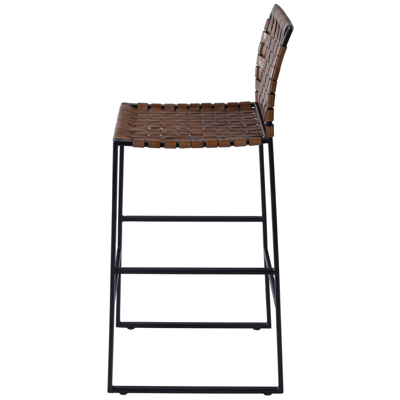 Butler Urban Brown Woven Leather Bar Stool, Bar Stool (30" Seat Height), Dark Brown/Black