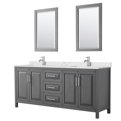 Ensemble de meuble-lavabo double 80 po avec dessus en quartz et miroir Daria