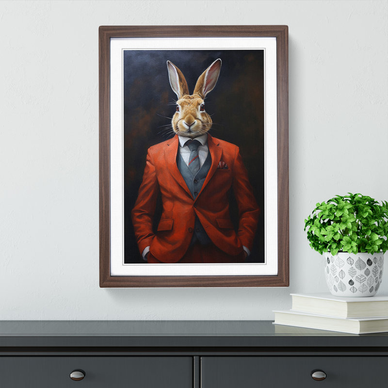 Rabbit In A Suit Painting - Single Picture Frame Print on Wood, Walnut Framed, 64cm H x 46cm W x 2cm D