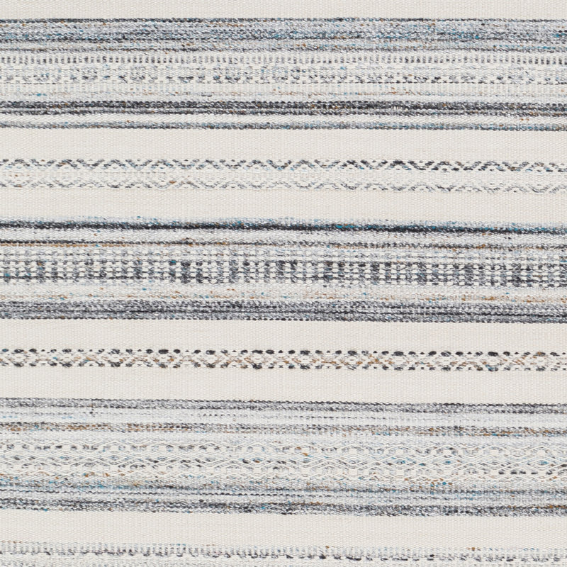 Tapis intérieur / extérieur beige / bleu rayé tissé à plat à la main Jazmyn, Rectangle 8 pi x 10 pi