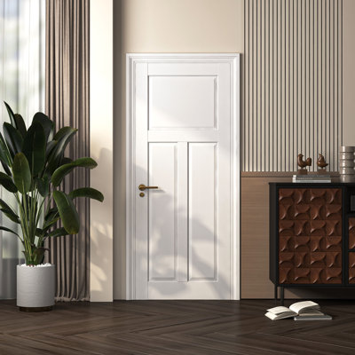30in X 80in.H White 3 Panel Solid Manufactured Wood Primed Interior Shaker T Shape Standard Door Slab