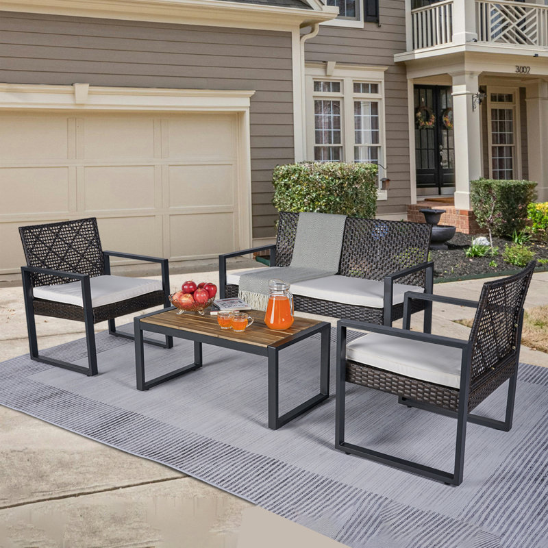 Mondy Acacia 4 - Person Patio Conversation Set with Cushions, Brown, White