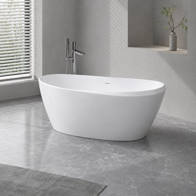 67" Glossy White Acrylic Slipper Freestanding Bathtub with Slotted Overflow