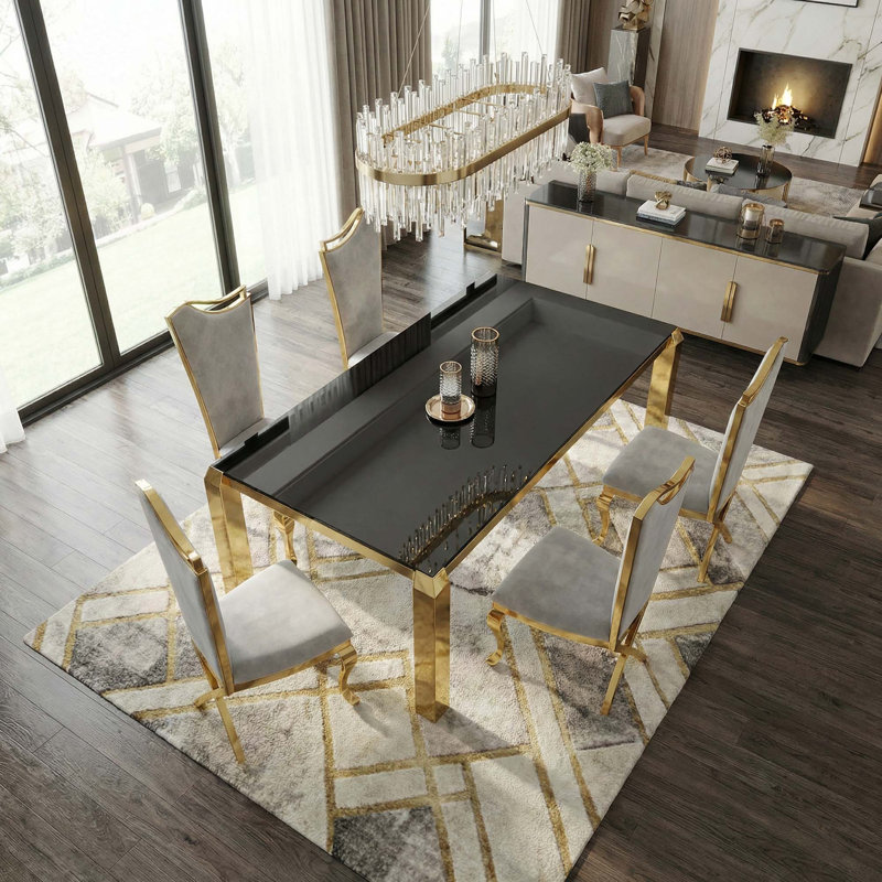 Table de salle à manger moderne avec structure en acier de qualité supérieure et verre trempé