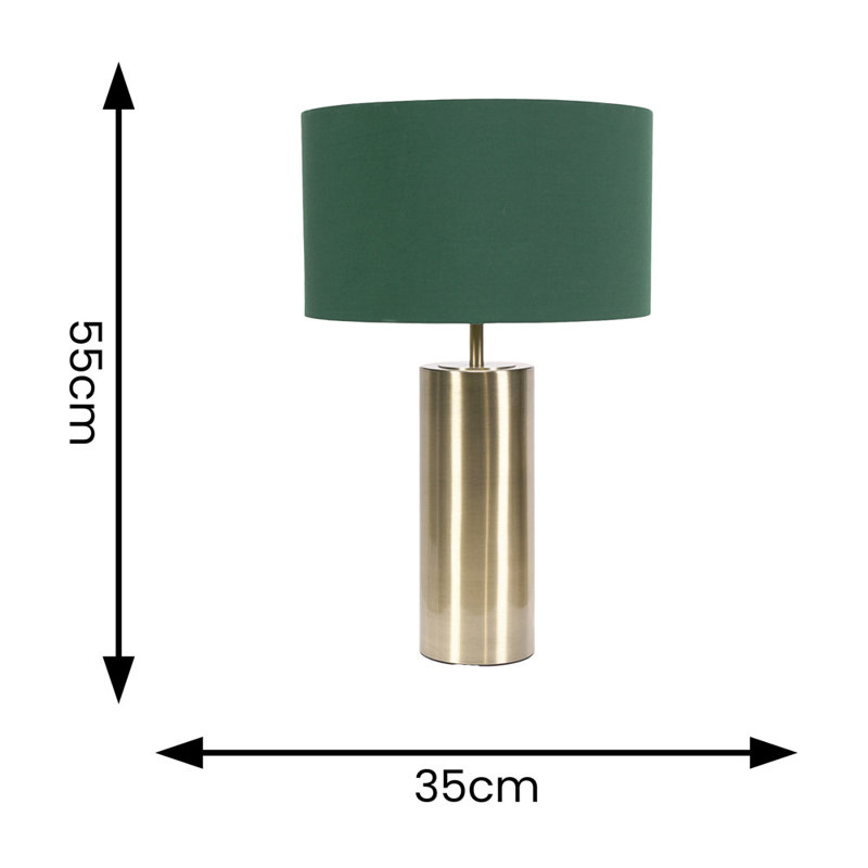 Lexy Fabric Drum Shade with Brushed Dimmable Touch Table Lamp with LED Bulb, Gold, Forest Green