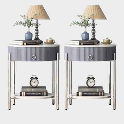 2-piece Metal Nightstand with Storage
