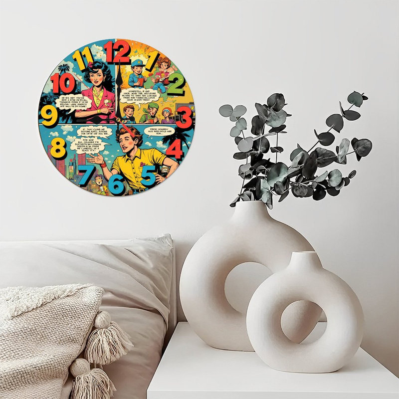 Retro Comic Clock Wall Art Vintage Pop Art Decor