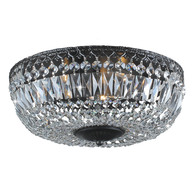 Lustre encastré 3 lumières en cristal noir antique 14,2 po Macri
