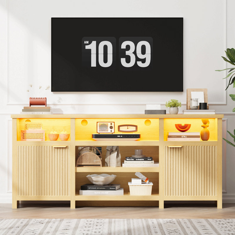 Highboy TV Stand, LED TV Stand For 80-Inch Tvs, Media Console Entertainment Center With Storage For Living Room, Oak