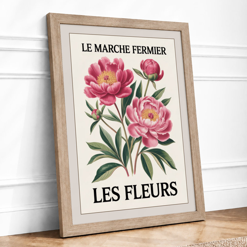 Peonies in Bloom Botanical - Framed Print, A4 - 29.7 x 21.0 cm, Oak