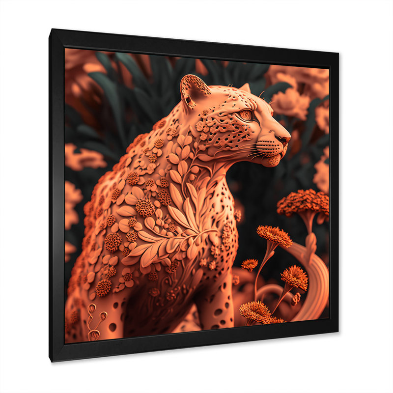 «Cheetah Cat In Terracotta Color Tones», art sur toile guépard animaux, H 24 po x l 24 po x P 1 po, Cadre noir
