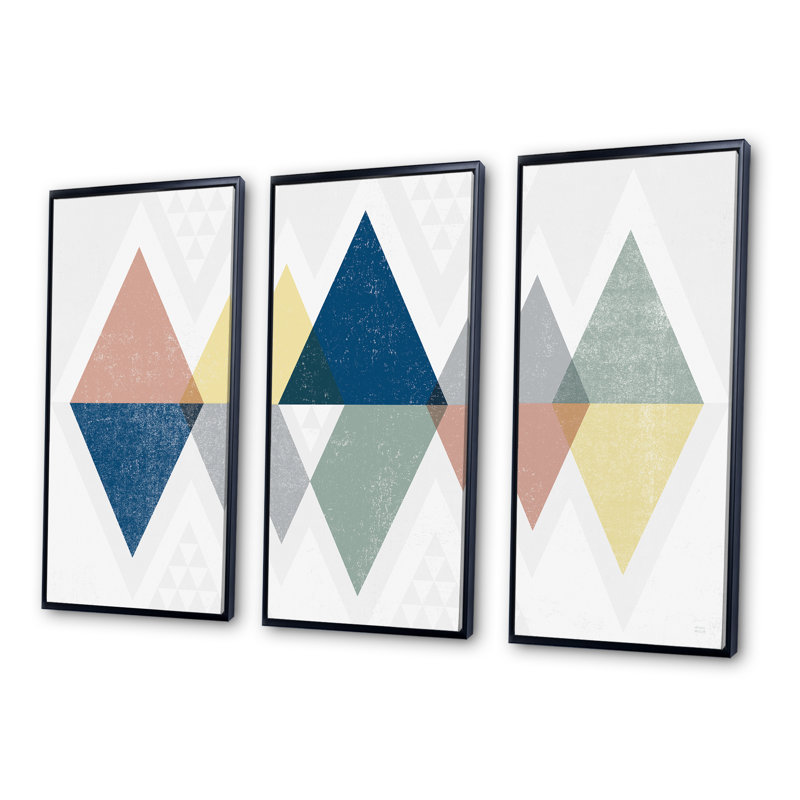 «Triangle géométrique composition triangulaire III», ensemble d'art moderne encadré sur toile Mid-Century, Noir