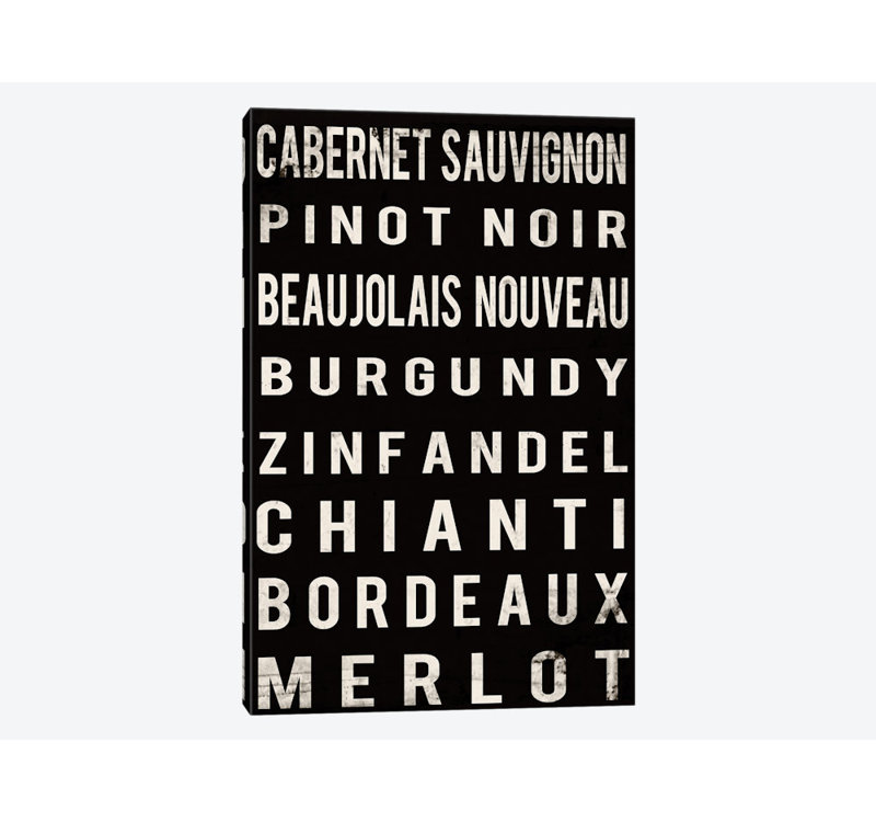 «Wine», art textuel sur toile, H 18 po x l 12 po x P 1,5 po, Pas de tapis, Toile tendue