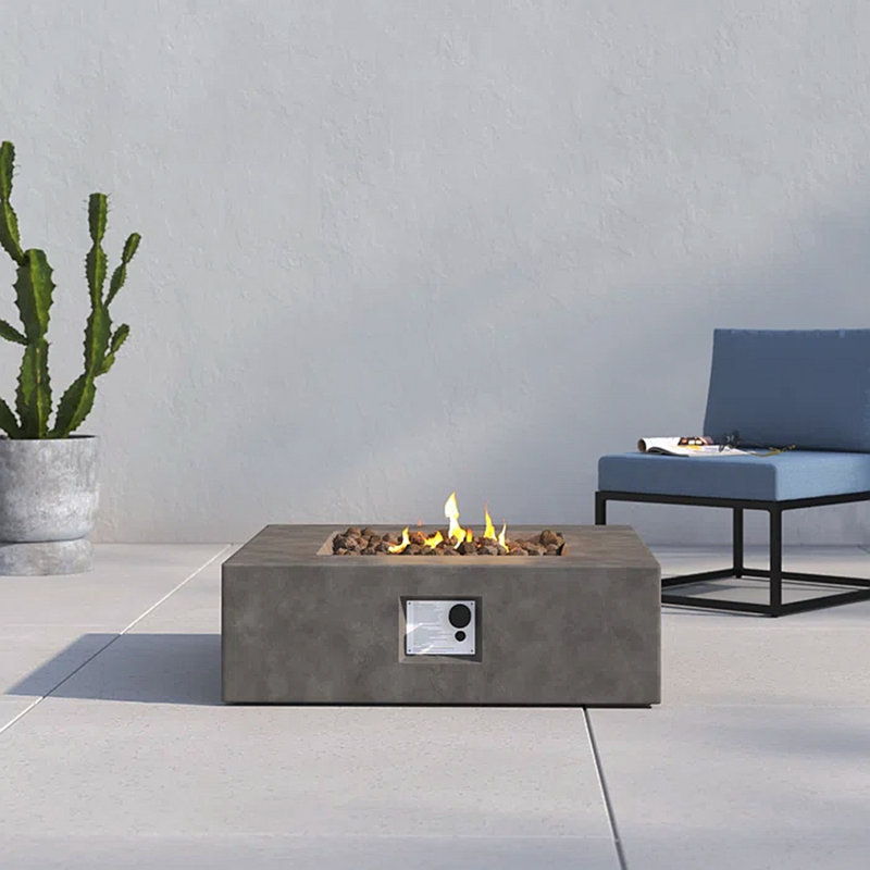 Table de foyer d'extérieur en béton 12 "H, H 12,07 po x l 34,07 po x P 34,07 po, Gris anthracite