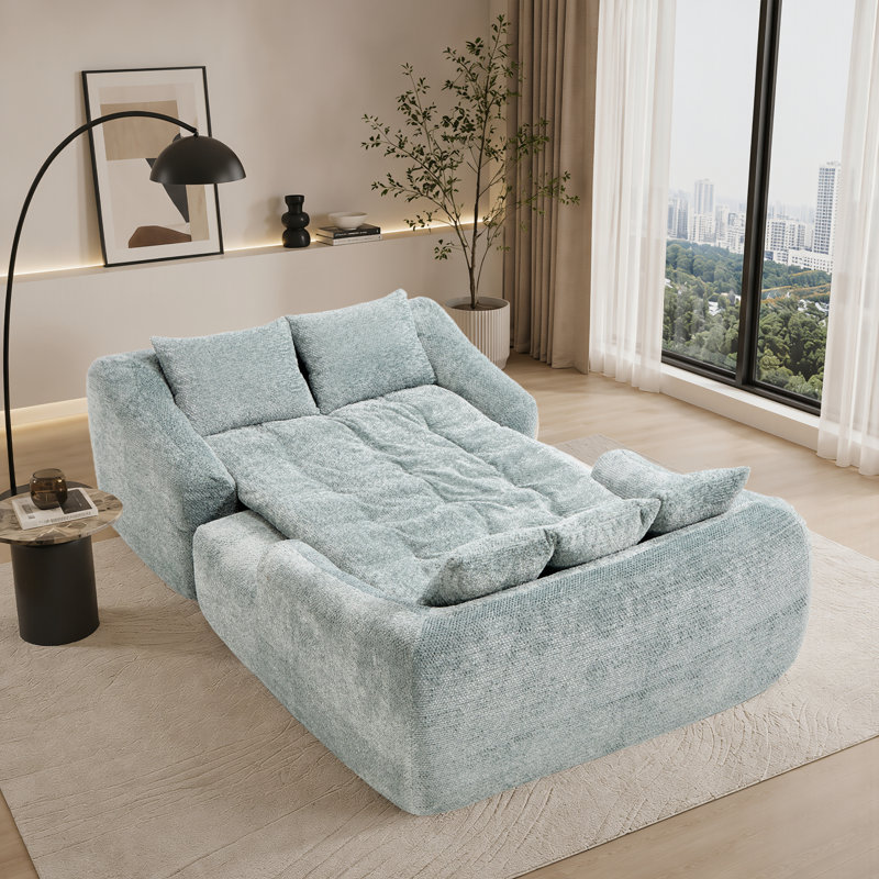 Chaise longue d'intérieur surdimensionnée et comprimée avec coussins décoratifs et accoudoirs, canapé-lit rembourré en chenille