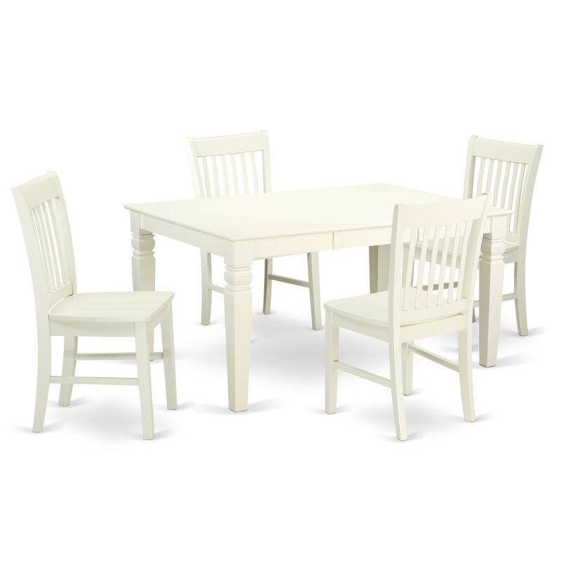 Ensemble de table à manger 5 pièces pour 4 personnes comprenant une table de salle à manger rectangulaire avec rallonge papillon et 4 chaises de cuisine, lin blanc