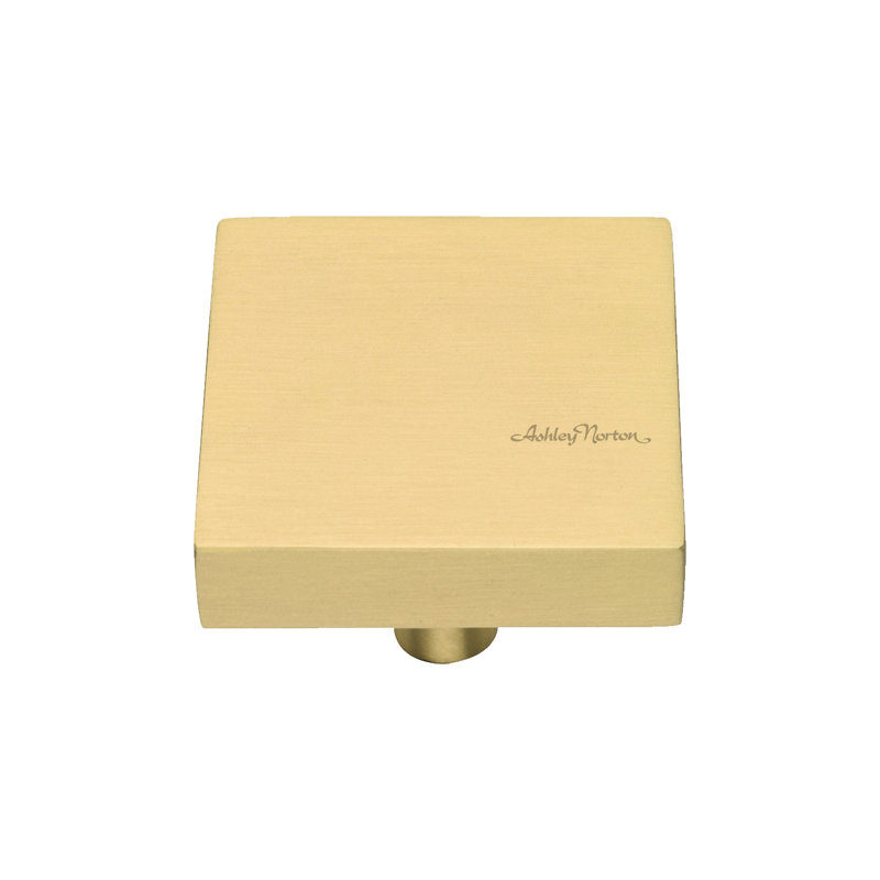 Modern Square Satin Brass Cabinet Knob with Mounting Hardware