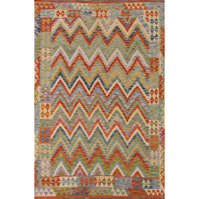 Tapis à motif de chevrons style oriental Kilim 7 x 10