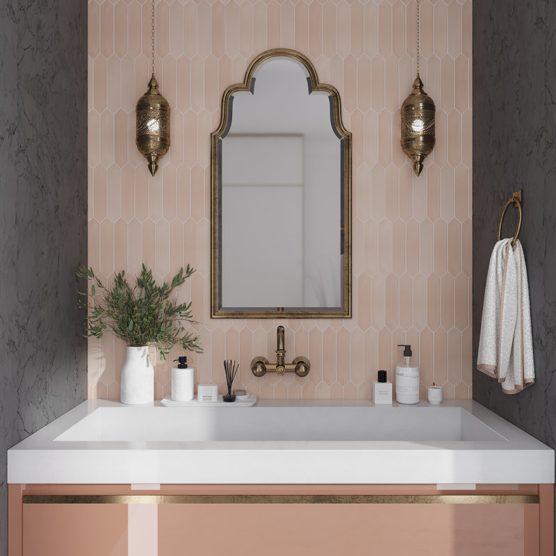 Piquet 2'' W x 10'' L Ceramic Singular Tile, Blush Pink