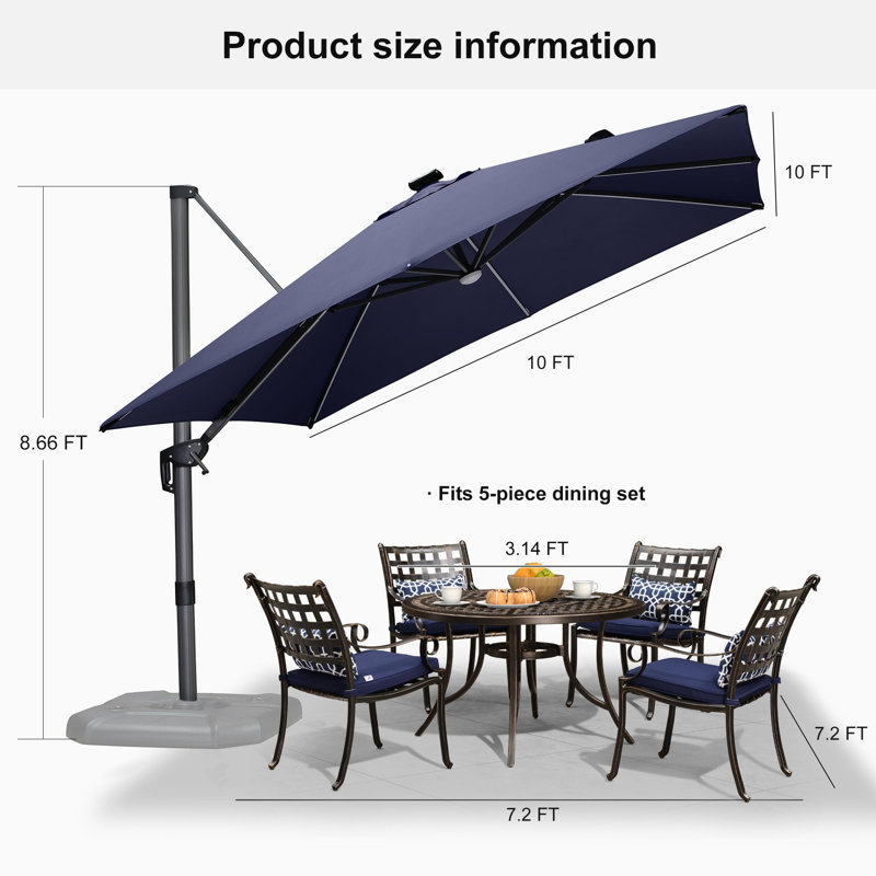 304cm Lighted Cantilever Parasol, Navy