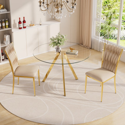 Ensemble de table de salle à manger en verre avec chaises rembourrées en velours