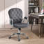 Chaise de bureau en velours, chaise de bureau capitonnée à boutons avec accoudoirs rembourrés, hauteur réglable et roulettes pivotantes, gris foncé