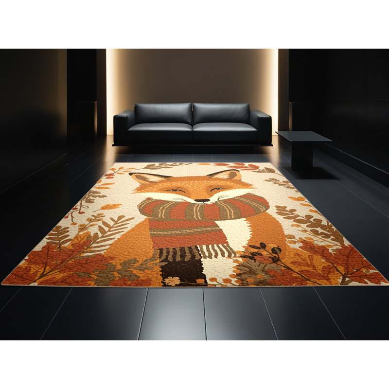 Tapis abstrait moderne et contemporain lavable à la machine Ahart Thanksgiving - beige, 5 x 7