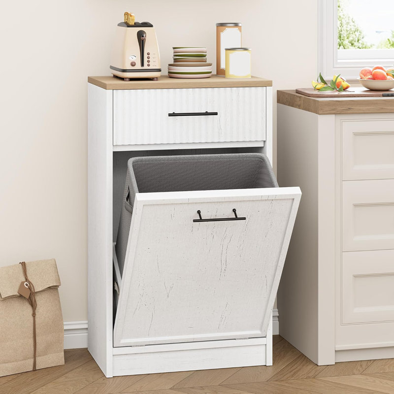Poubelle en bois basculante de 38 litres (10 gallons) avec tiroir, résistante aux animaux domestiques, blanc antique