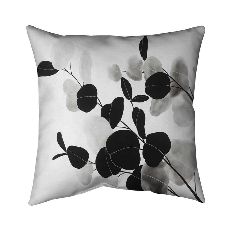 Grayscale branches with leaves - 18"x18" Throw pillow - Poly twill - Print on demand