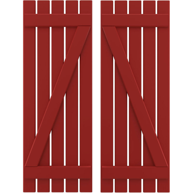 Volets de planche-n-lattes avec barre en Z (par paire) Americraft (2 lattes), Rouge feu, 19 1/2", 64"