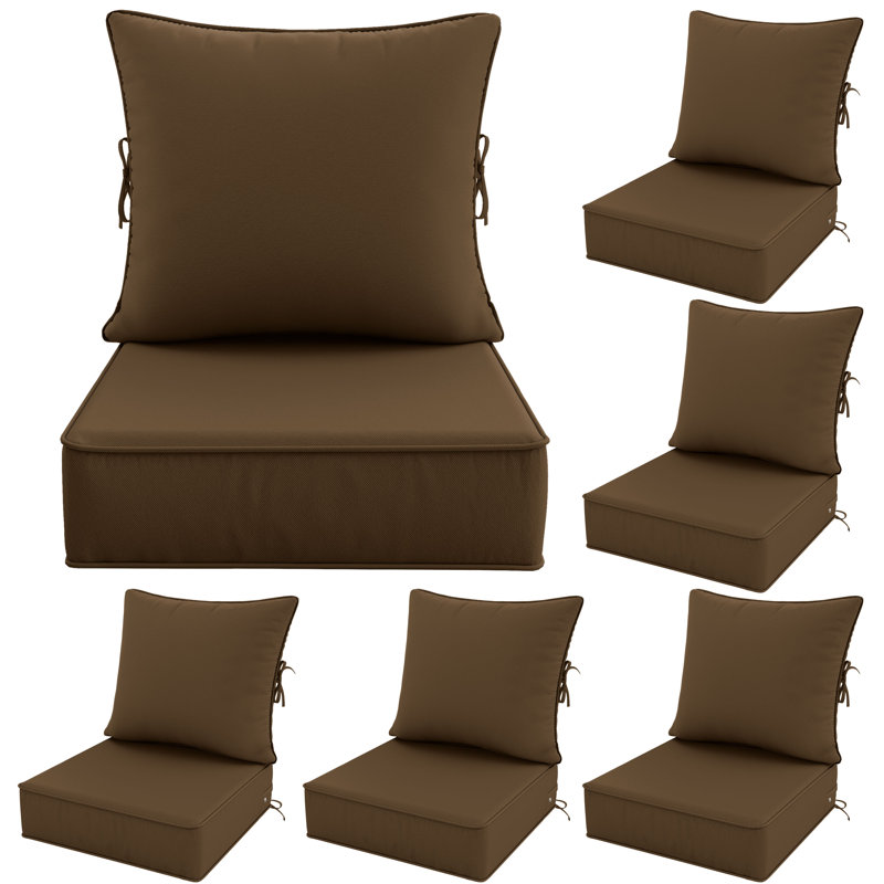Outdoor Deep Seat Cushion Set – 6.5” Thick, Non-Slip Patio Cushions For Chairs, Sofas, And Couches, Brown