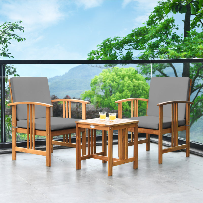 Baudin Acacia 2 - Person Patio Conversation Set with Cushions, Gray