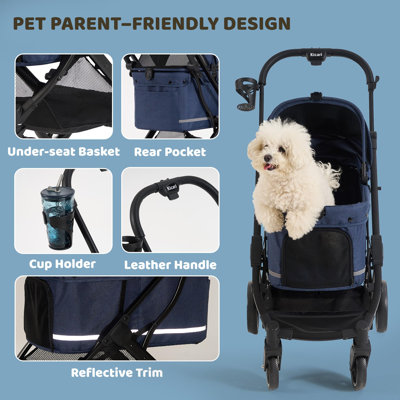 All-Terrain Dog Stroller for Small to Medium Dogs, Pet Stroller for Dogs & Cats Outdoor Walks, One-Hand Easy Fold, Double-Layer Anti-UV & Waterproof Canopy & Breathable Mesh