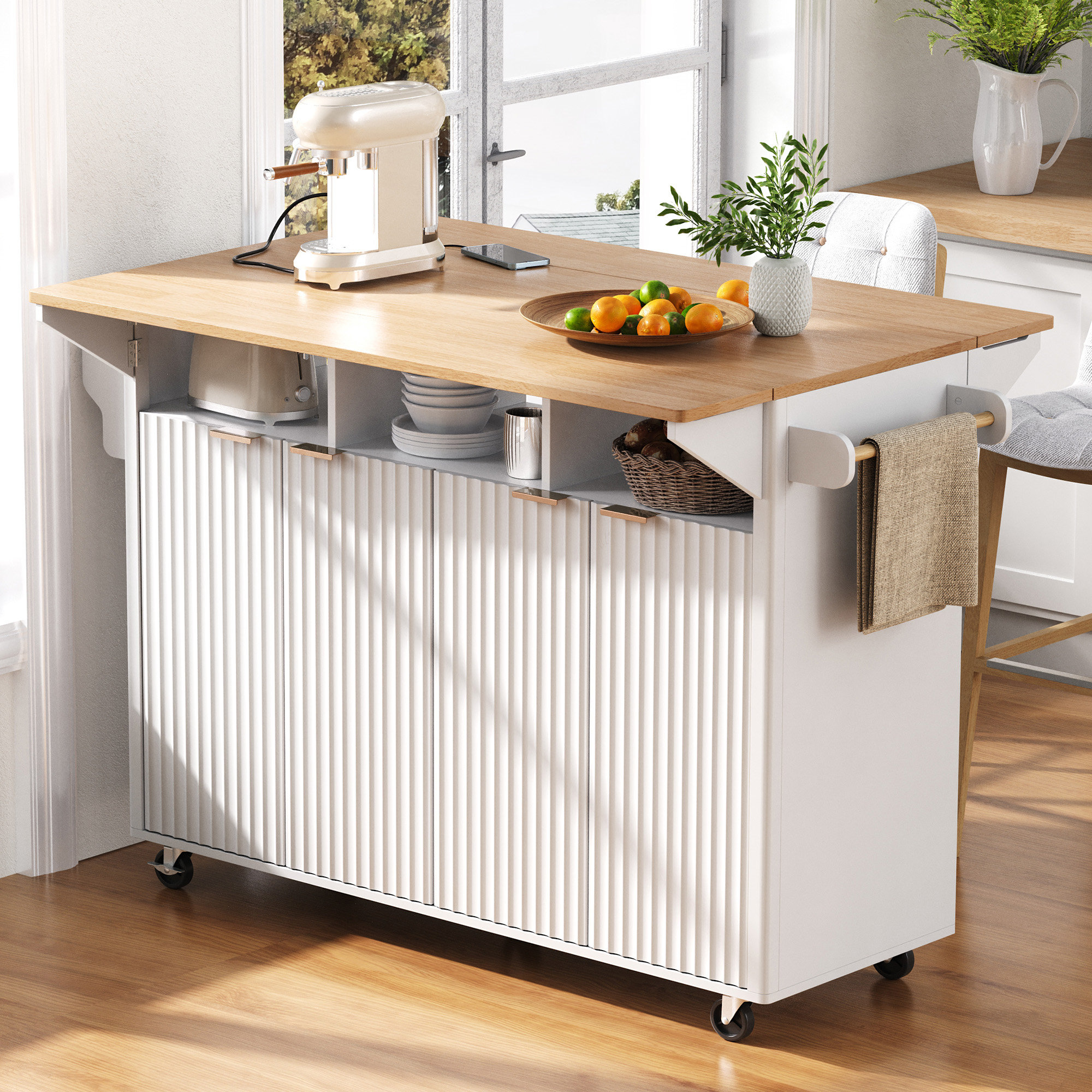 Latitude Run® 55.5" Fluted Kitchen Island With 2 Drop Leaf - Wayfair Canada