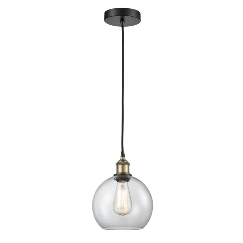 Luminaire sphère suspendu à 1 lumière Ralph, H 10,75 po x l 8 po x P 8 po, Transparent, Laiton antique noir
